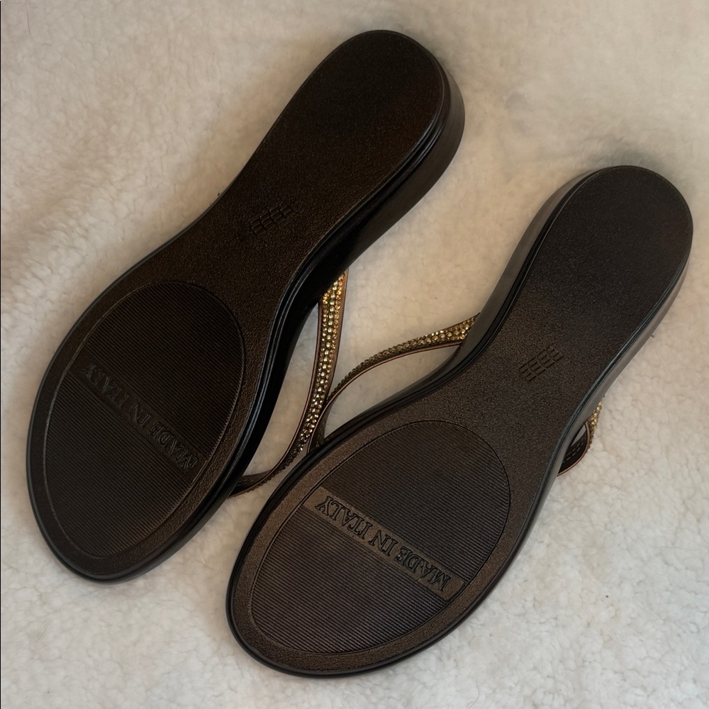 Italian Shoemakers Copper-Bronze Embellished Thong Sandals - Picture 6 of 9